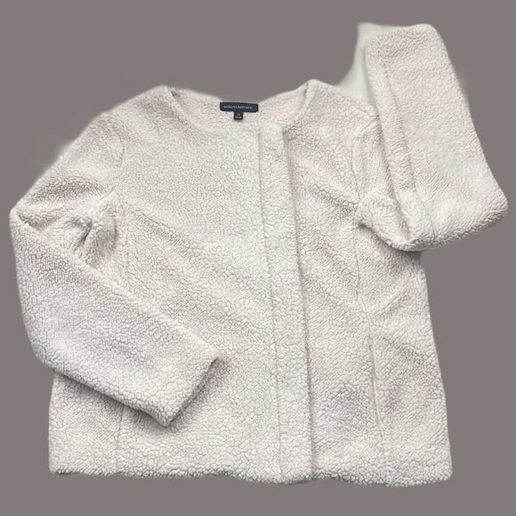 Banana Republic Women`s Teddy Sherpa Lined Warm Side Zip Jacket Ivory Sz M - Picture 2 of 10